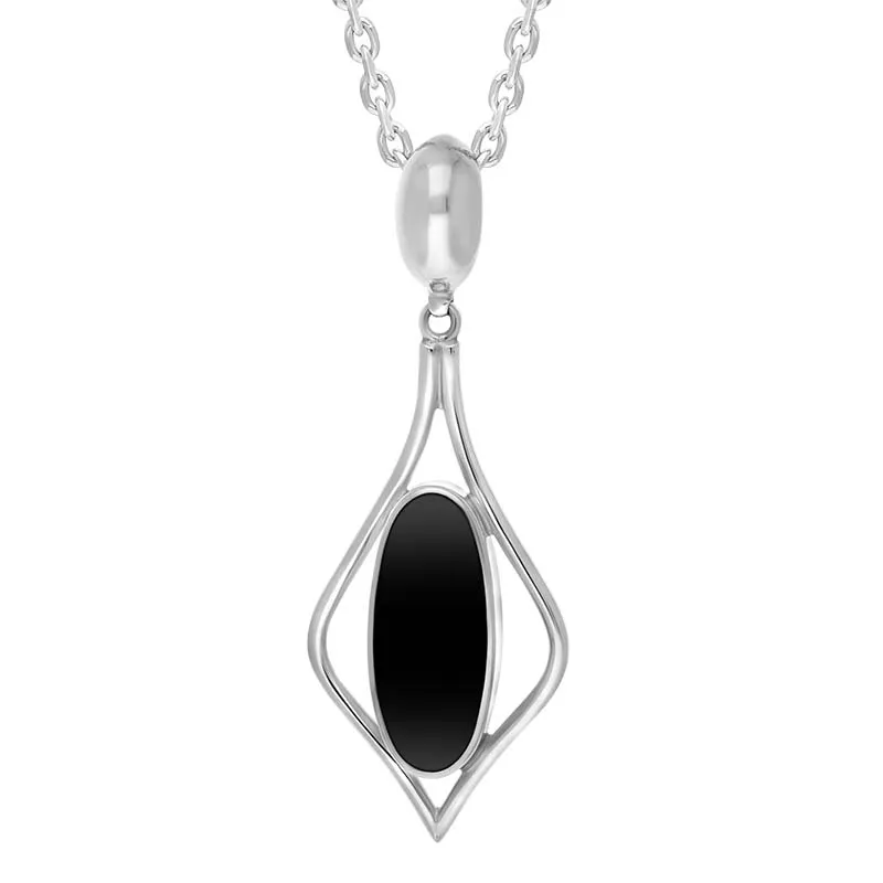 Sterling Silver Whitby Jet Oval Pointed Open Frame Necklace sold by C.W. Sellors