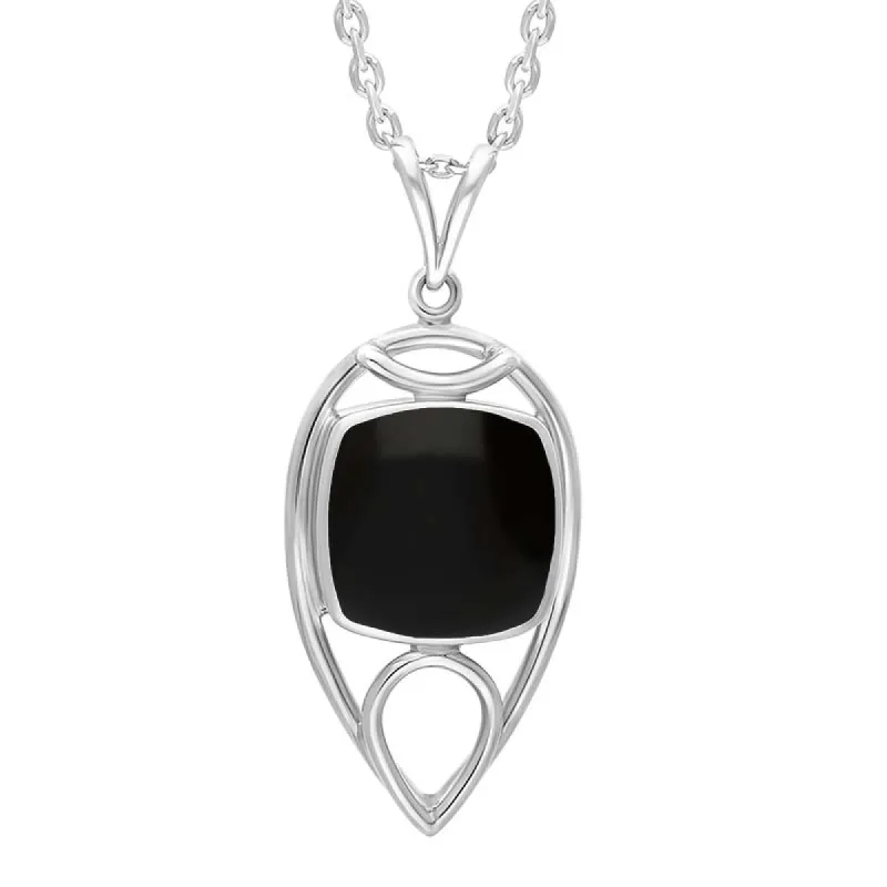 Sterling Silver Whitby Jet Cushion Stone Tear Drop Open Frame Necklace sold by C.W. Sellors