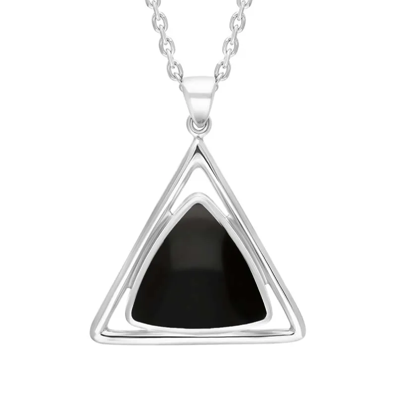 Sterling Silver Whitby Jet Triangle Open Frame Necklace sold by C.W. Sellors