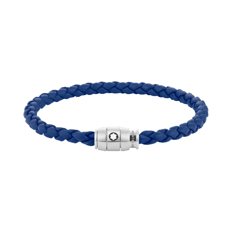 Montblanc Steel and Blue Leather 3 Rings Bracelet Size S sold by C.W. Sellors