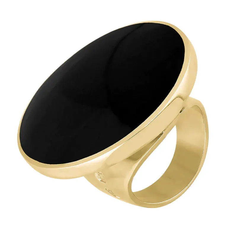 18ct Yellow Gold Whitby Jet King's Coronation Hallmark Large Round Ring sold by C.W. Sellors