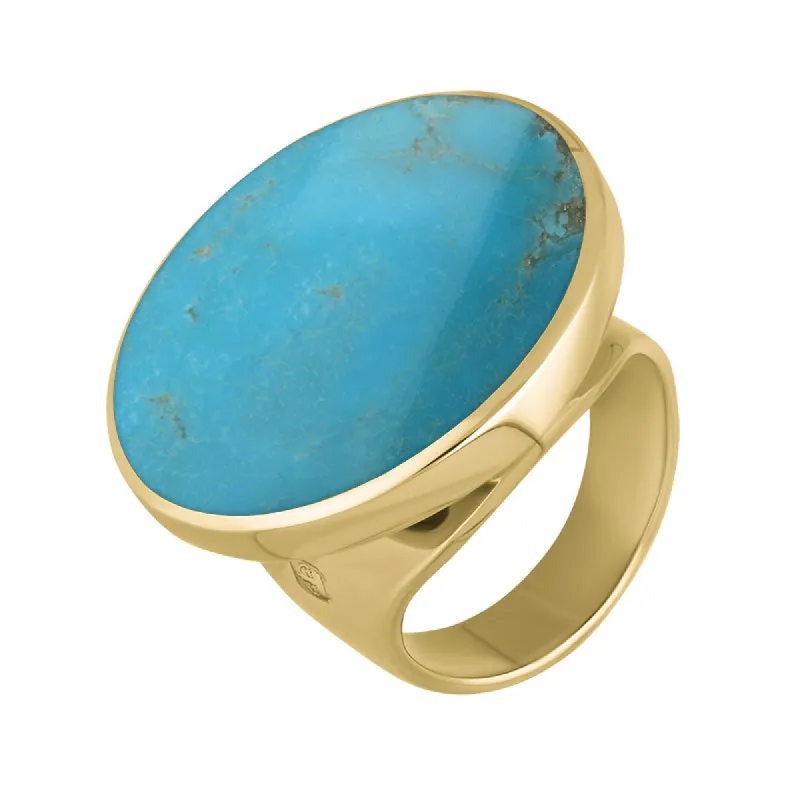 18ct Yellow Gold Turquoise King's Coronation Hallmark Medium Round Ring sold by C.W. Sellors