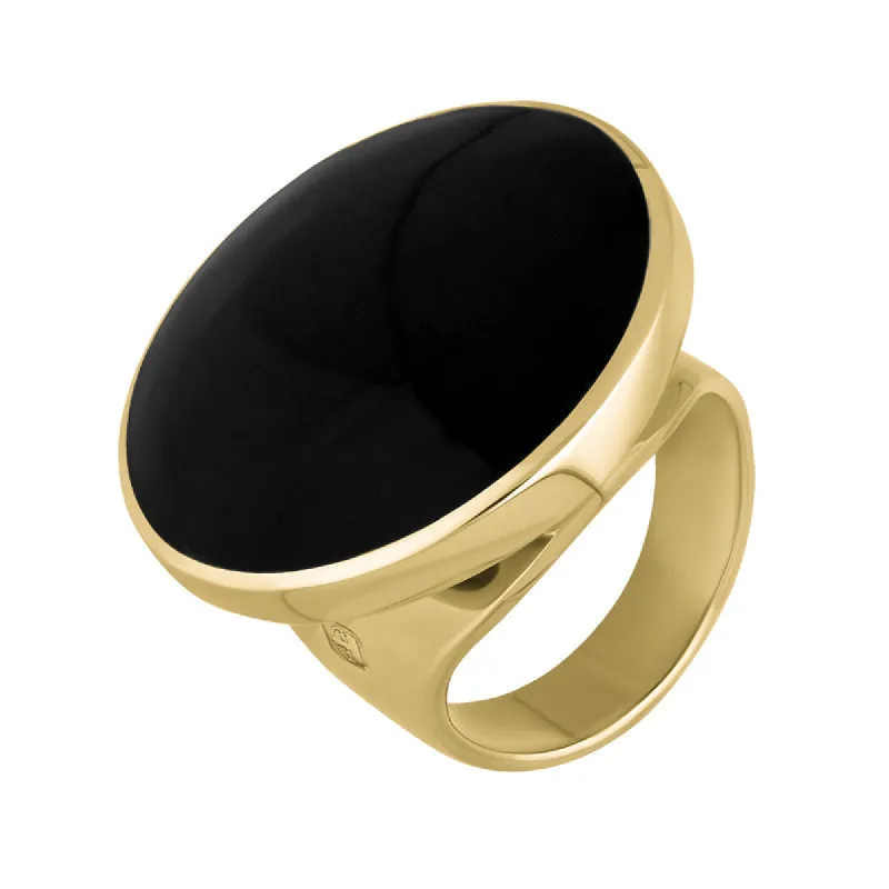 18ct Yellow Gold Whitby Jet King's Coronation Hallmark Medium Round Ring sold by C.W. Sellors