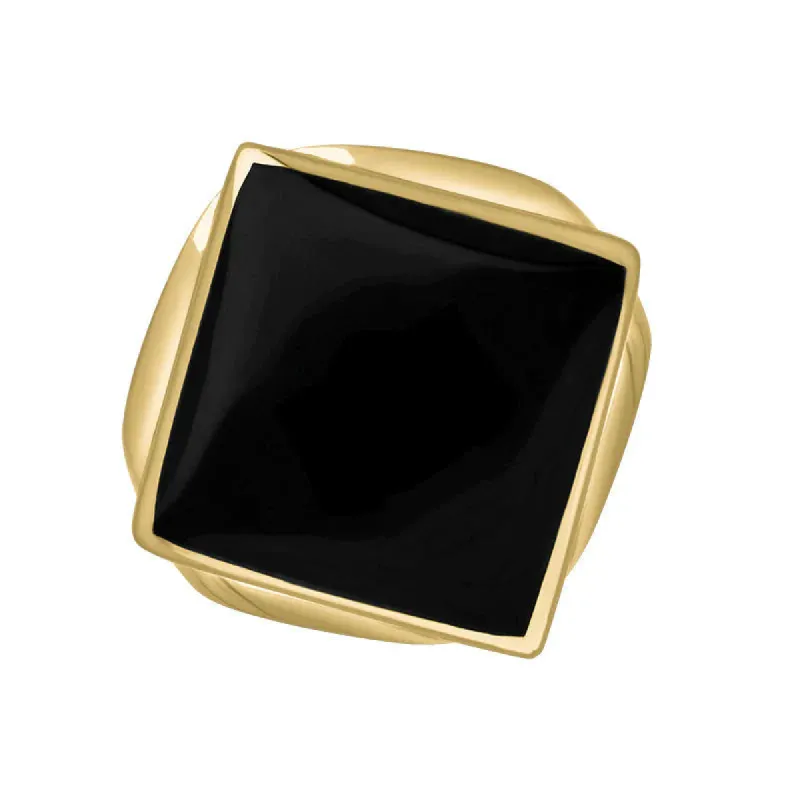 18ct Yellow Gold Whitby Jet King's Coronation Hallmark Small Rhombus Ring sold by C.W. Sellors