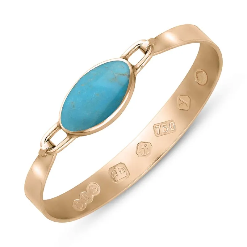 18ct Rose Gold Turquoise King's Coronation Hallmark Wide Oval Bangle sold by C.W. Sellors