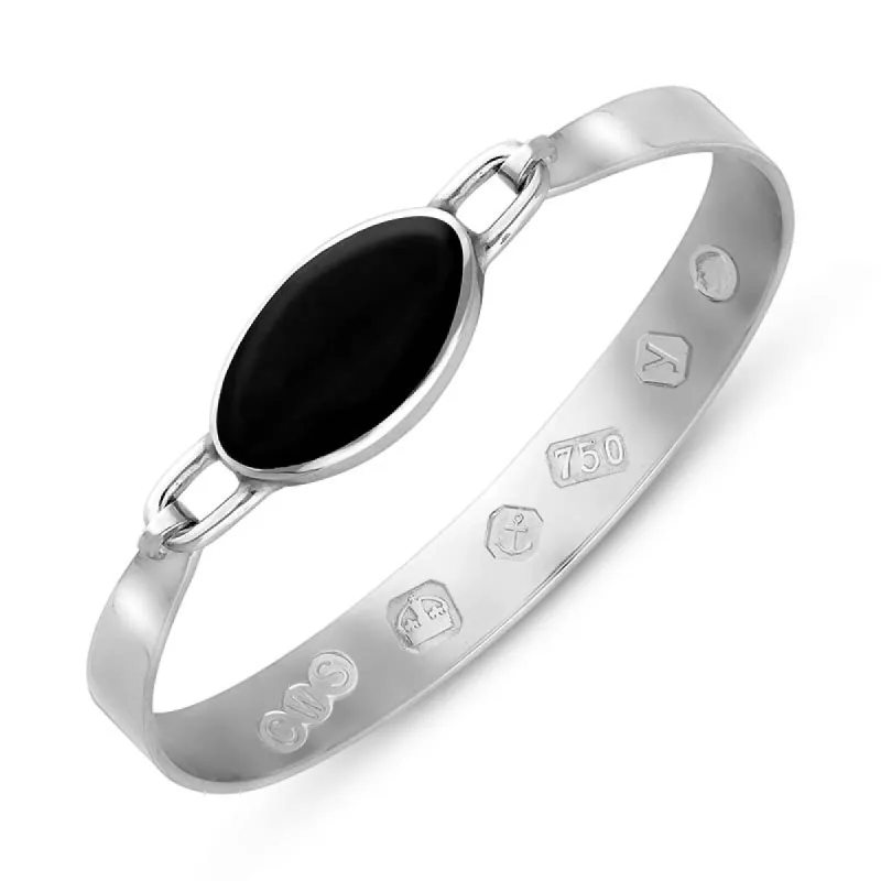 18ct White Gold Whitby Jet King's Coronation Hallmark Wide Oval Bangle sold by C.W. Sellors