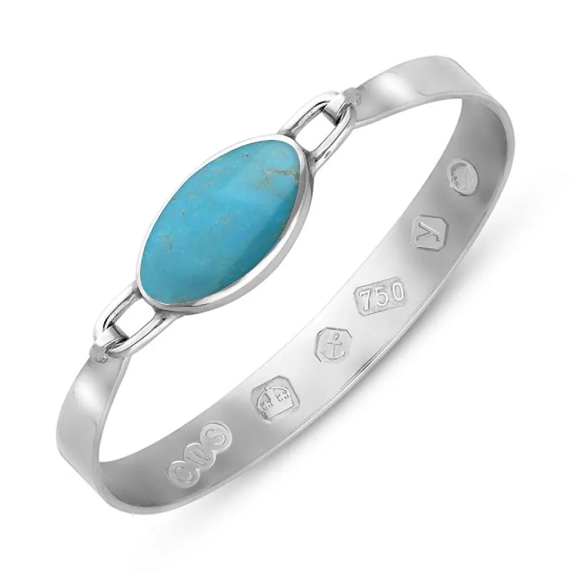 18ct White Gold Turquoise King's Coronation Hallmark Wide Oval Bangle sold by C.W. Sellors