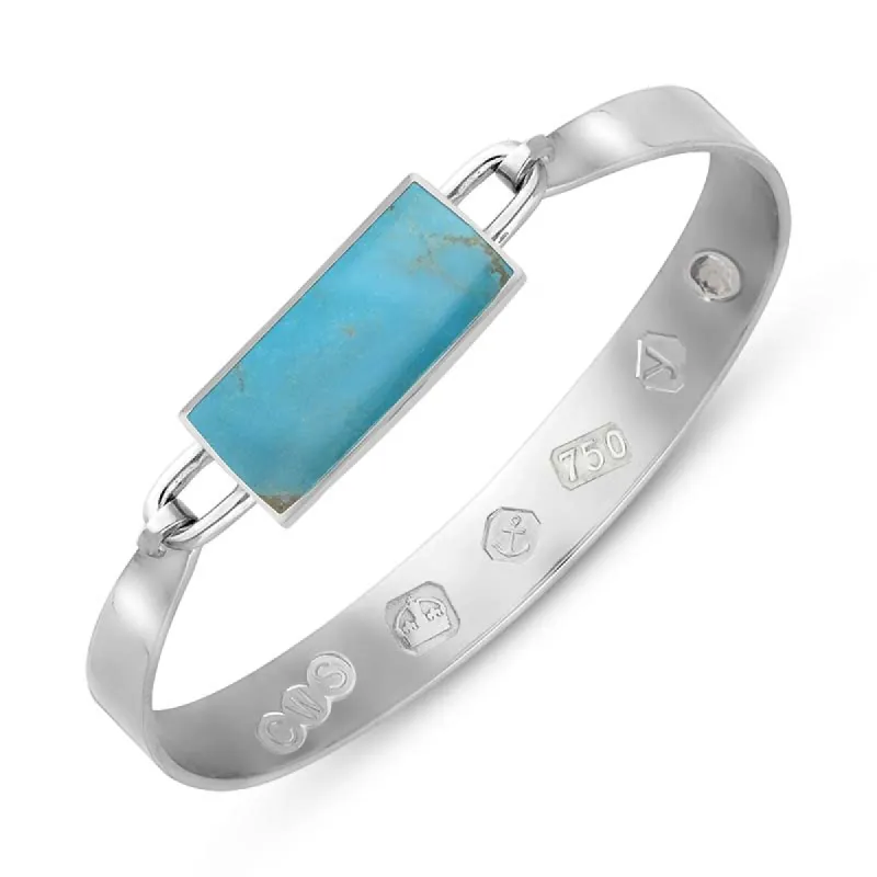 18ct White Gold Turquoise King's Coronation Hallmark Wide Oblong Bangle sold by C.W. Sellors