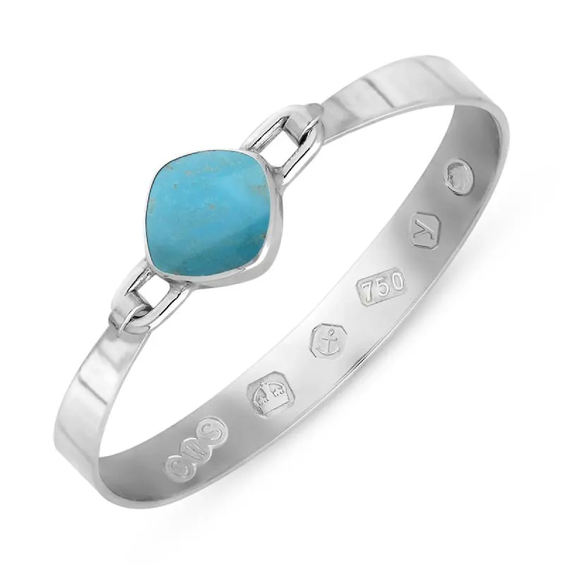 18ct White Gold Turquoise King's Coronation Hallmark Wide Cushion Bangle sold by C.W. Sellors