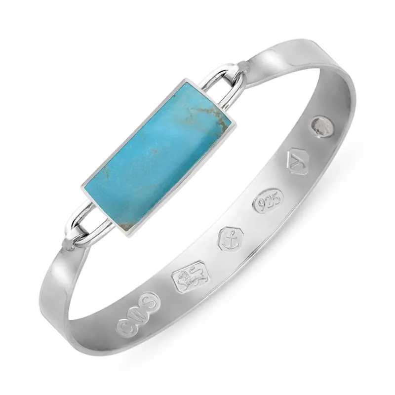 Sterling Silver Turquoise King's Coronation Hallmark Wide Oblong Bangle made by C.W. Sellors