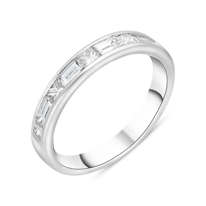 Platinum 0.93ct Diamond Princess and Baguette Cut Channel Set Half Eternity Ring sold by C.W. Sellors