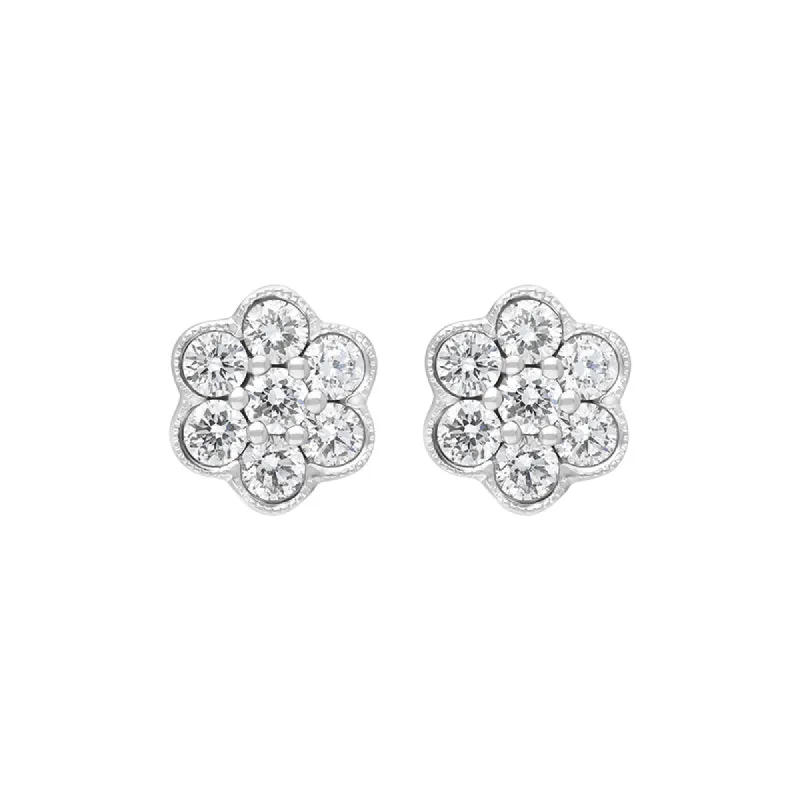 18ct White Gold 0.47ct Diamond Flower Cluster Stud Earrings sold by C.W. Sellors