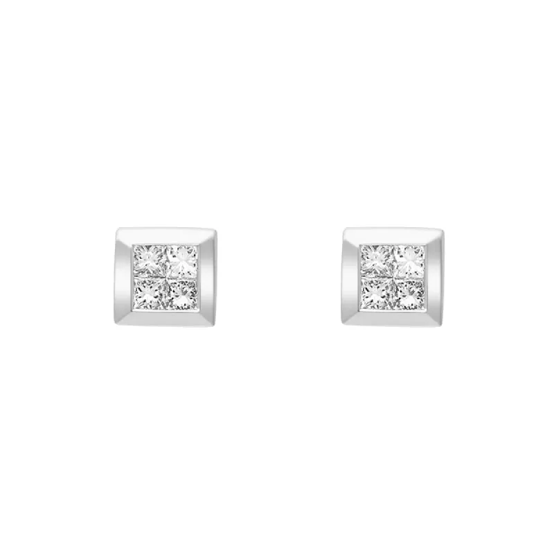 18ct White Gold 0.24ct Diamond Princess Cut Cluster Stud Earrings sold by C.W. Sellors