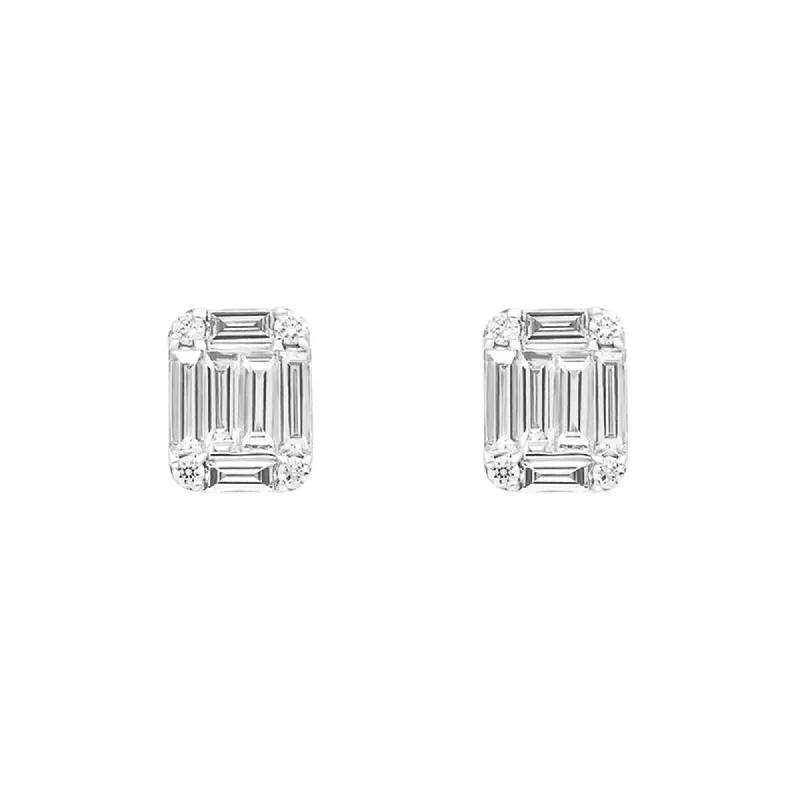 18ct White Gold 0.34ct Diamond Baguette Cut Cluster Stud Earrings sold by C.W. Sellors