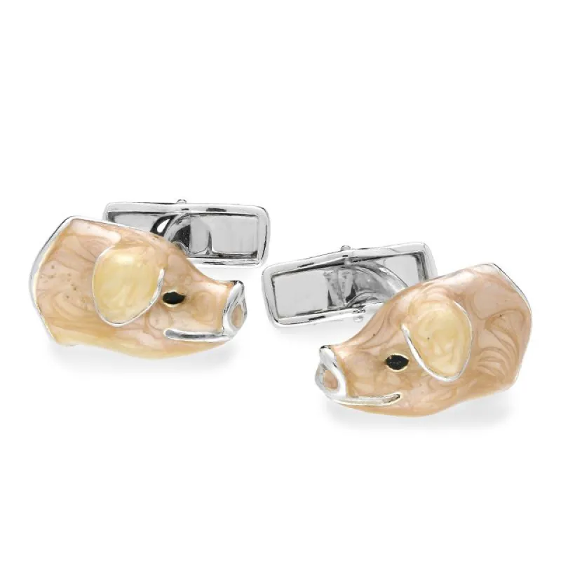 Saturno Sterling Silver Enamel Pig Cufflinks D sold by C.W. Sellors