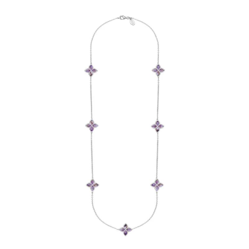 Sterling Silver Blue John Eden Long Marquise Flower Necklace sold by C.W. Sellors