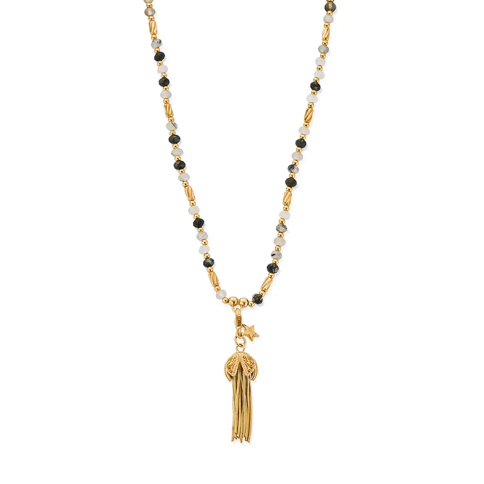Chlobo Gold Plated Tassel Of Joy Black Rutilated Quartz Necklace sold by C.W. Sellors