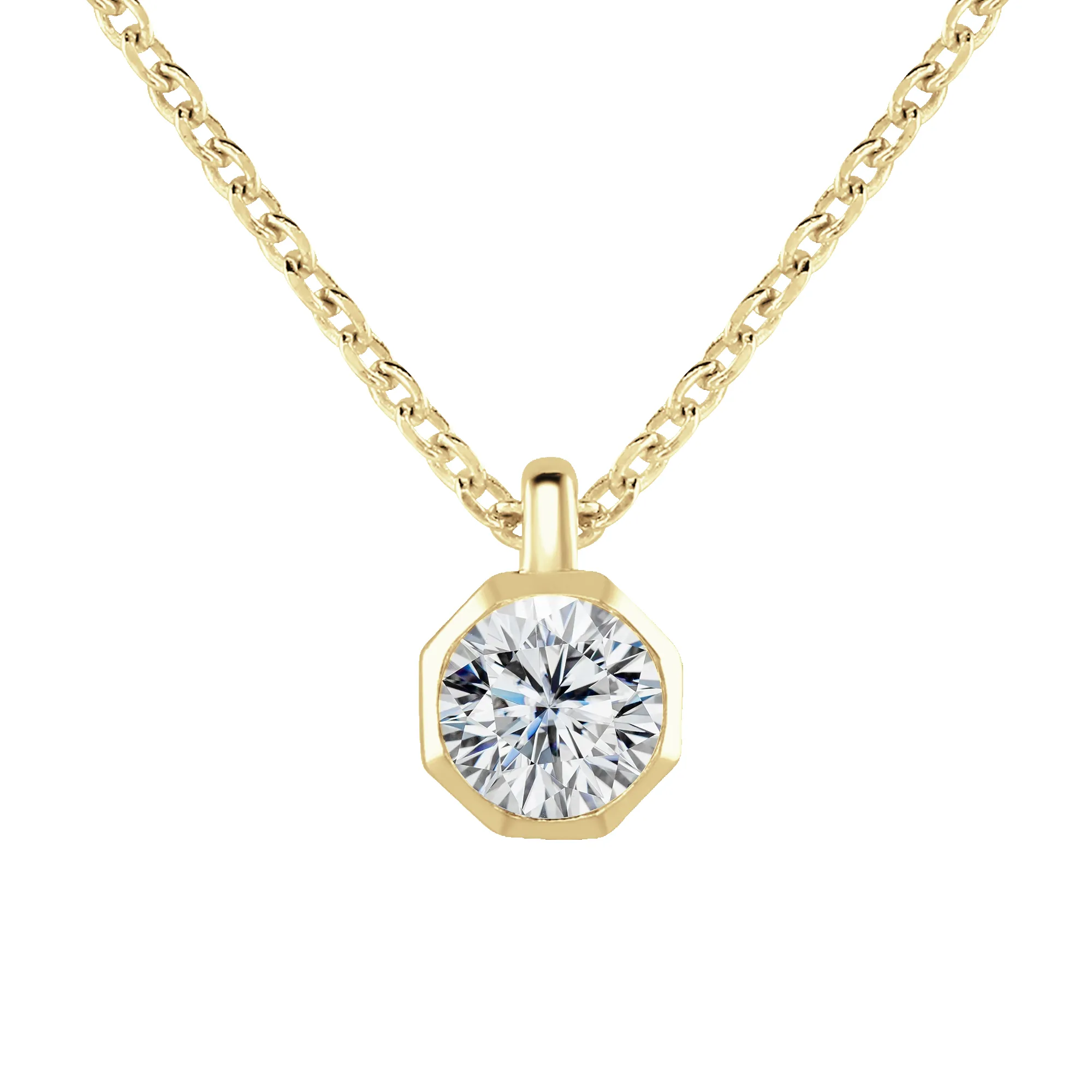 18ct Yellow Gold 0.30ct Diamond Solitaire Octagonal Necklace sold by C.W. Sellors