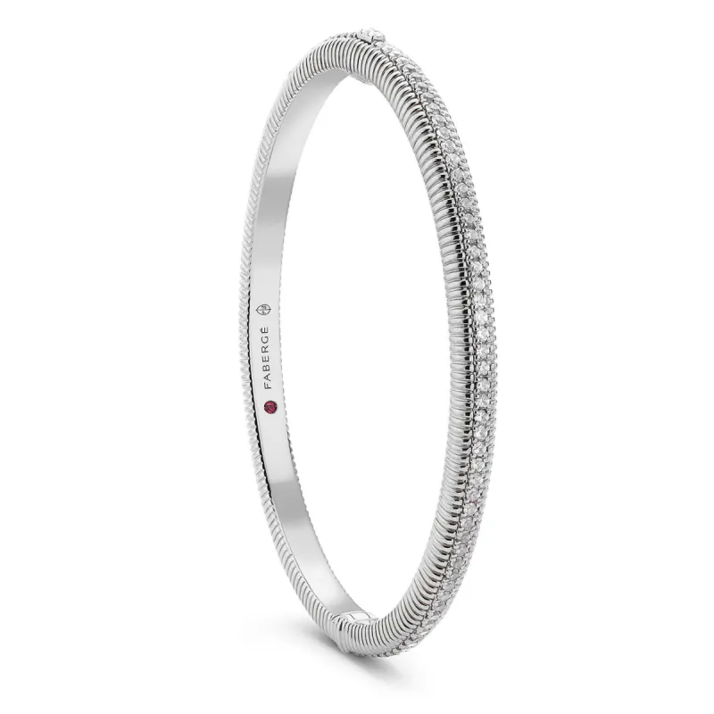 Faberge Colours of Love 18ct White Gold Diamond Hinged Fluted Bracelet sold by C.W. Sellors