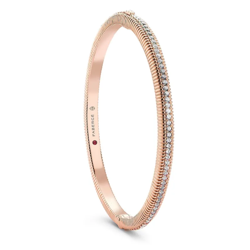 Faberge Colours of Love 18ct Rose Gold Diamond Hinged Fluted Bracelet sold by C.W. Sellors