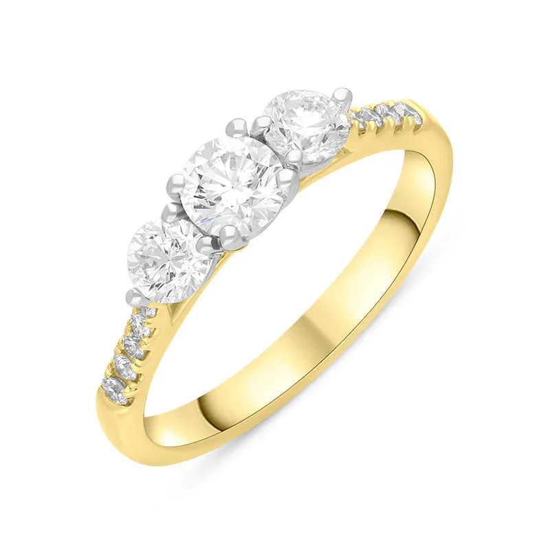 18ct Yellow Gold 0.86ct Diamond Three Stone Shoulder Set Ring sold by C.W. Sellors