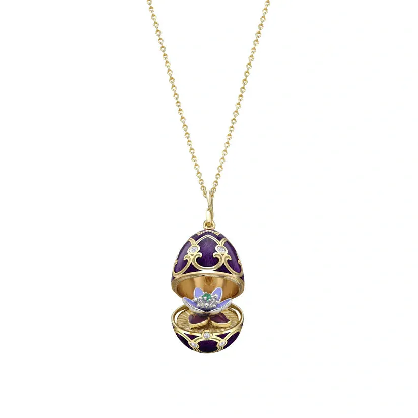 Faberge Heritage Yellow Gold Diamond Purple Guilloche Enamel Anemone Surprise Locket sold by C.W. Sellors product image thumbnail 3