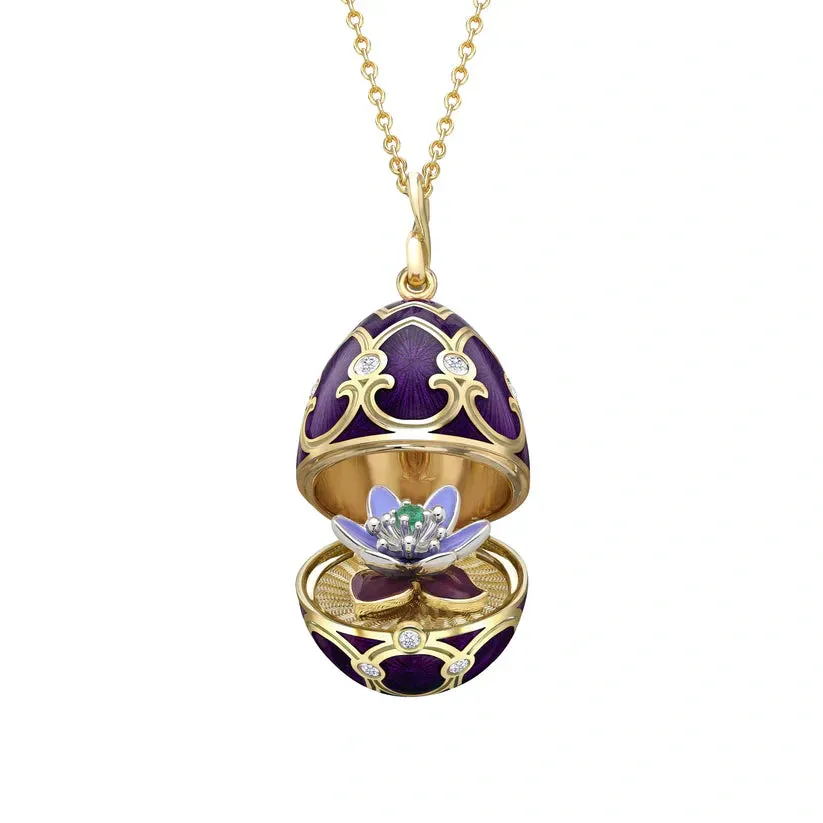 Faberge Heritage Yellow Gold Diamond Purple Guilloche Enamel Anemone Surprise Locket sold by C.W. Sellors