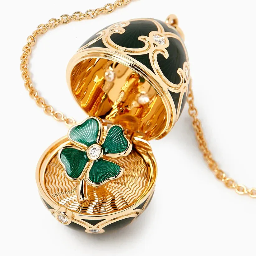 Faberge Heritage Yellow Gold Diamond Green Guilloche Enamel Clover Surprise Locket sold by C.W. Sellors product image thumbnail 2