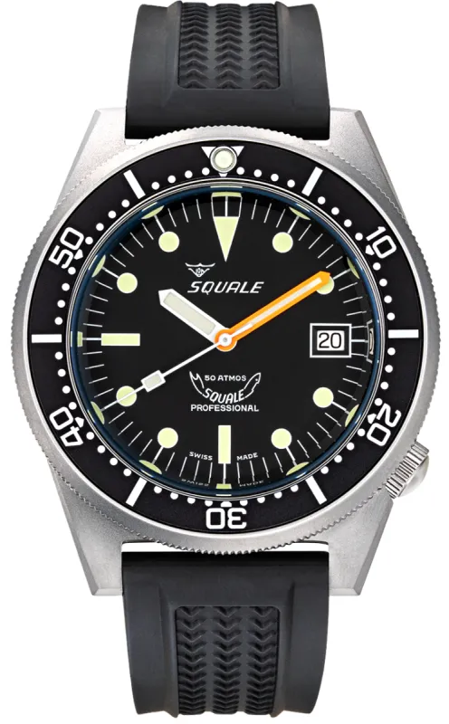Squale 1521 Black Blasted Rubber Watch sold by C.W. Sellors