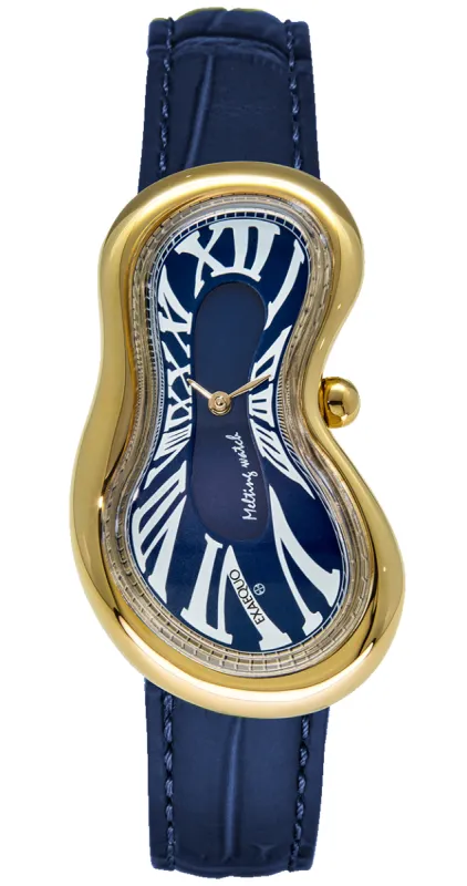 Exaequo Classic Melting Watch PVD Yellow Gold Blue Dial Watch made by C.W. Sellors