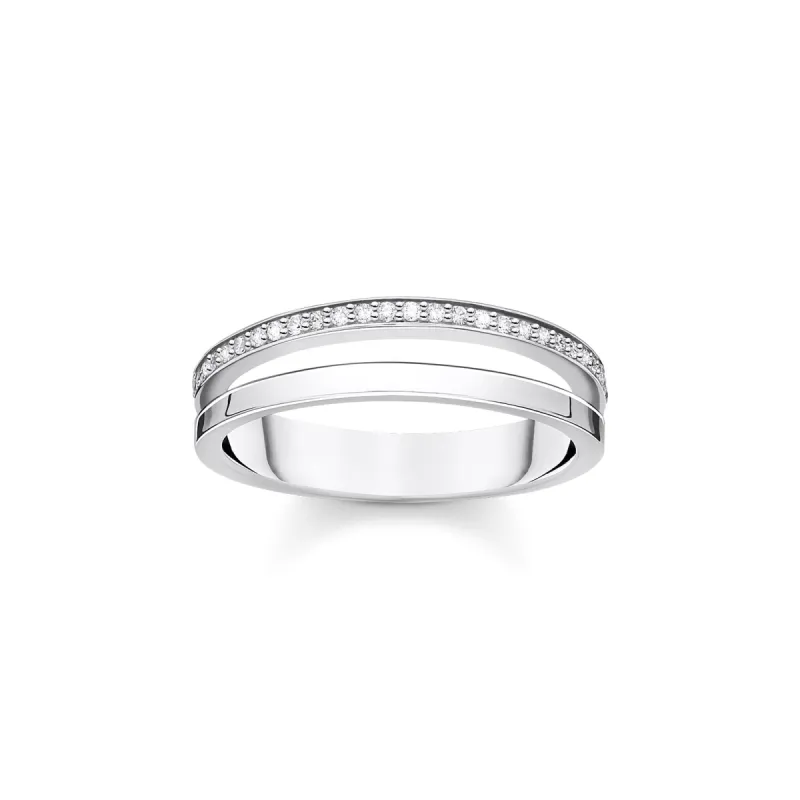 Thomas Sabo Charm Club Sterling Silver White CZ Open Ring sold by C.W. Sellors