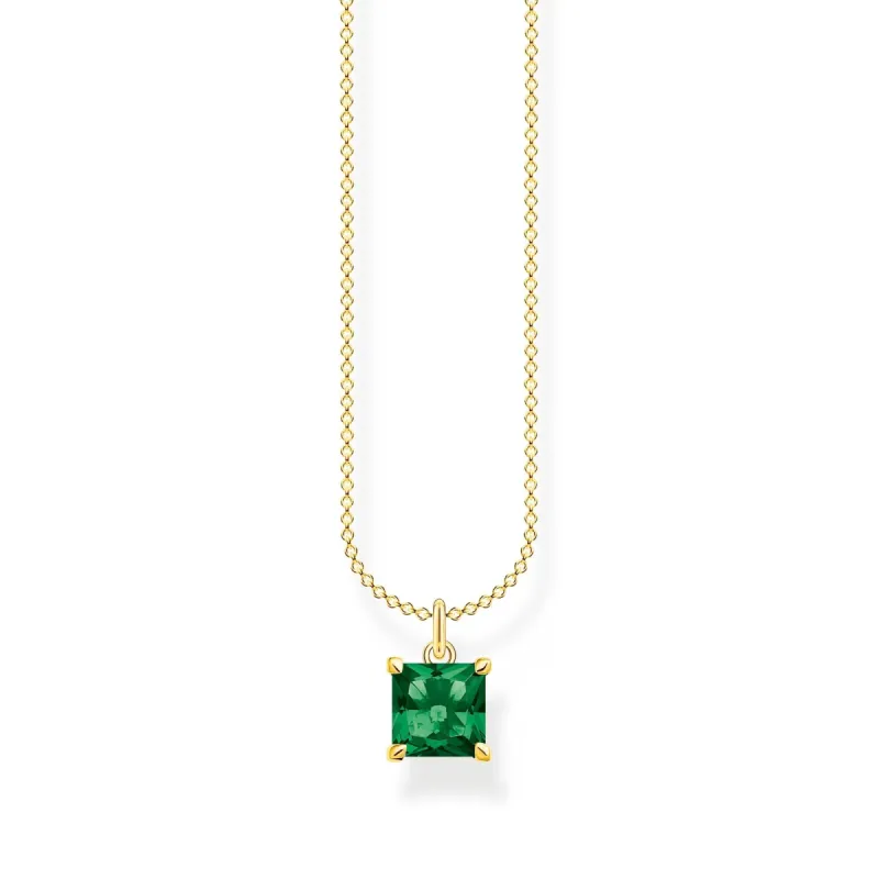 Thomas Sabo Charm Club Gold Plated Sterling Silver Green Stone Necklace sold by C.W. Sellors