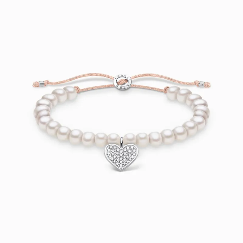 Thomas Sabo Sterling Silver Pearl Pave Heart Bracelet sold by C.W. Sellors