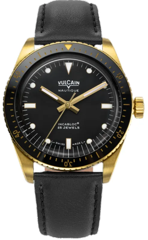 Vulcain Skindiver Nautique Gold Black Watch sold by C.W. Sellors