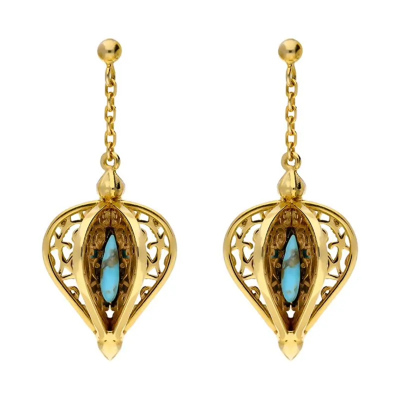 Yellow Gold Plated Sterling Silver Turquoise Flore Filigree Drop Earrings sold by C.W. Sellors