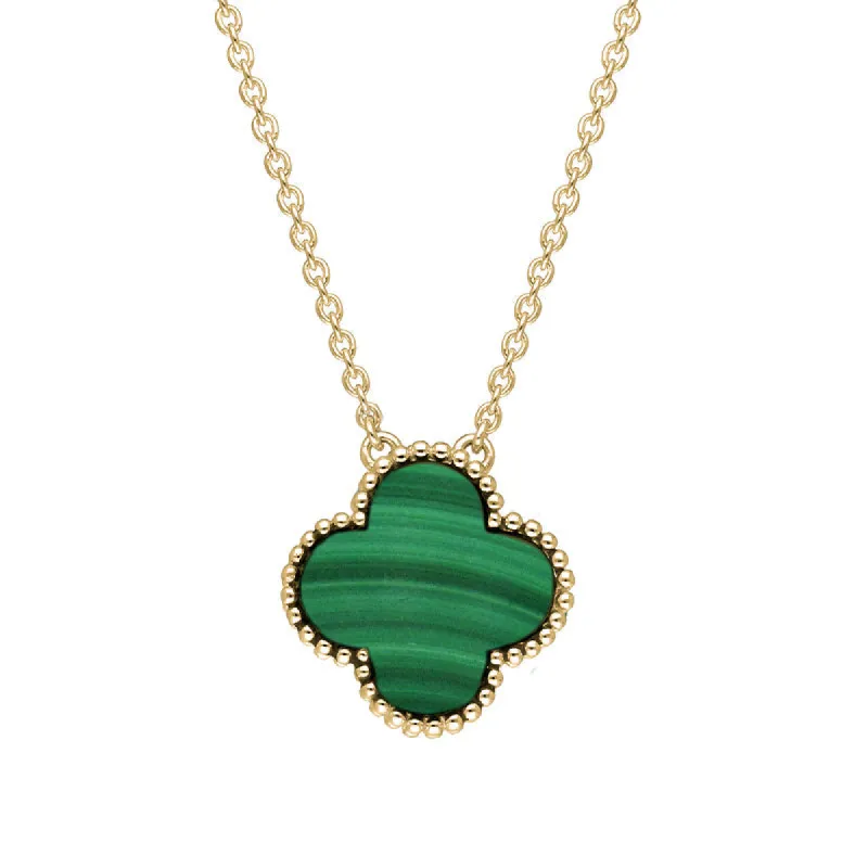 9ct Yellow Gold Malachite Bloom Large Four Leaf Clover Ball Edge Chain Necklet sold by C.W. Sellors