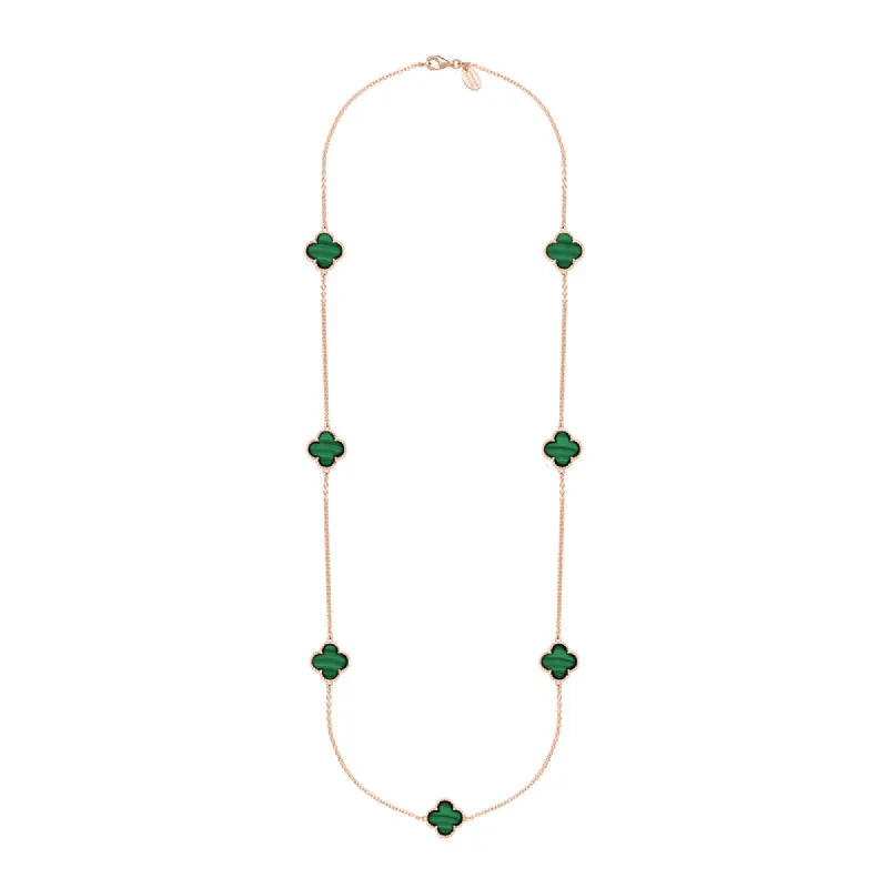 9ct Rose Gold Malachite Bloom Four Leaf Clover Ball Edge Long Necklace sold by C.W. Sellors