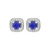 18ct White Gold 0.95ct Sapphire 0.19ct Diamond Pave Stud Earrings sold by C.W. Sellors
