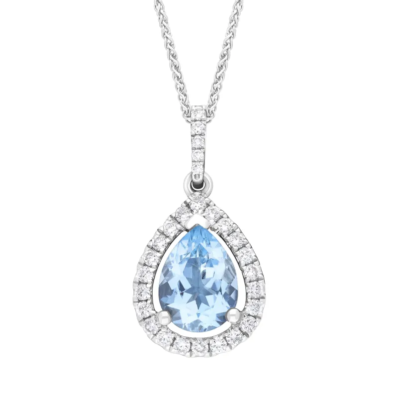 18ct White Gold 0.93ct Aquamarine 0.21ct Diamond Pear Cut Necklace sold by C.W. Sellors