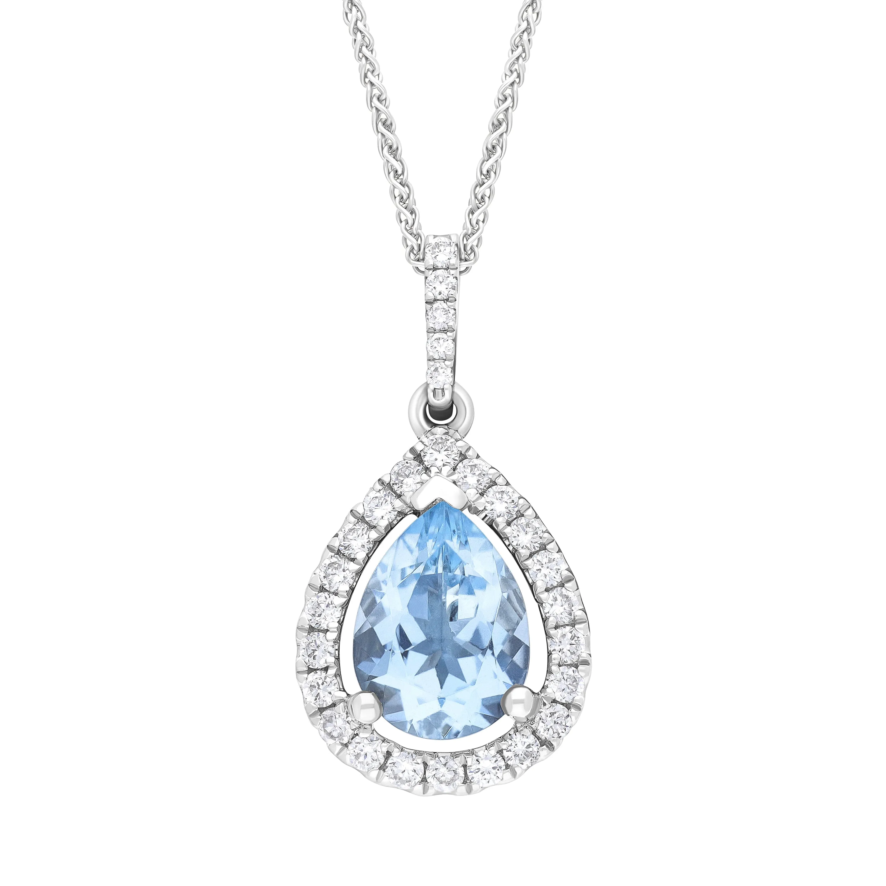 18ct White Gold 0.93ct Aquamarine 0.21ct Diamond Pear Cut Necklace sold by C.W. Sellors