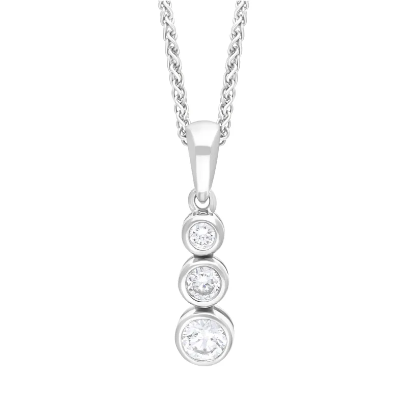 18ct White Gold 0.21ct Diamond Graduating Trilogy Necklace sold by C.W. Sellors