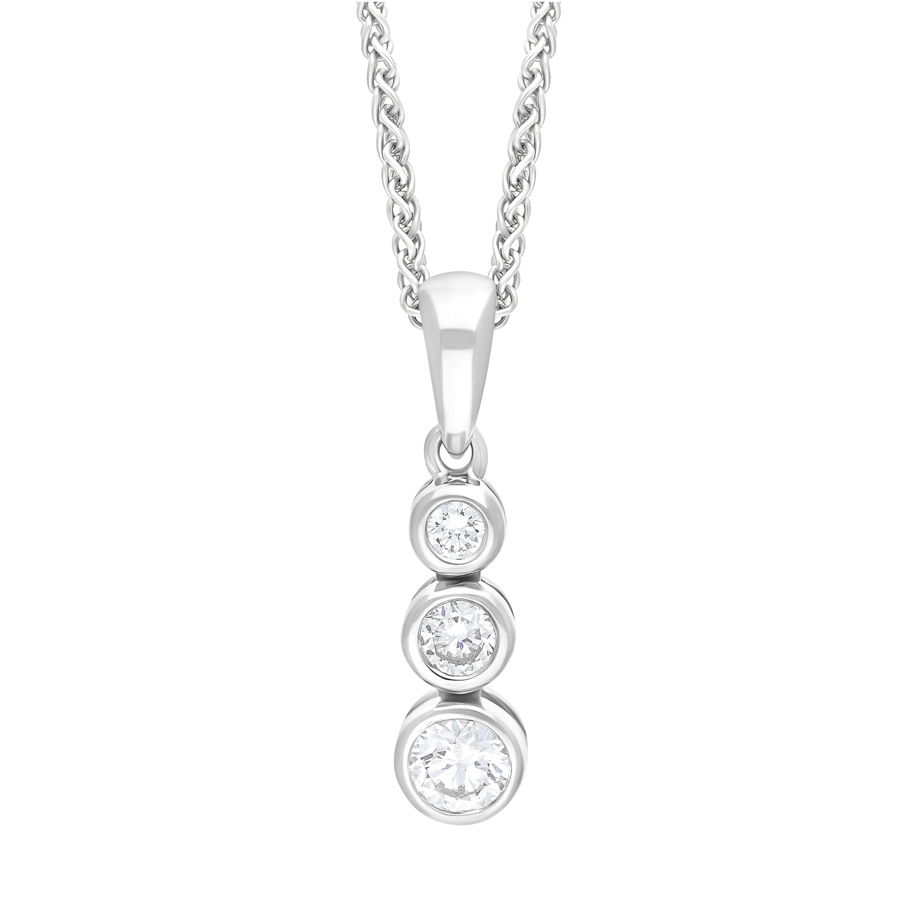 18ct White Gold 0.21ct Diamond Graduating Trilogy Necklace sold by C.W. Sellors