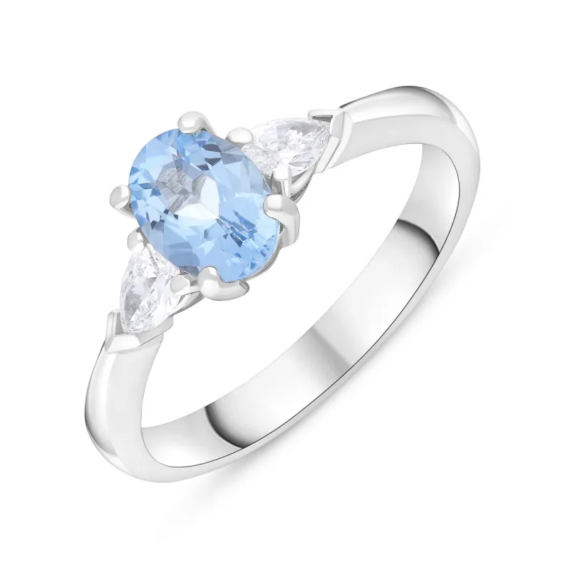 18ct White Gold 0.72ct Aquamarine 0.22ct Diamond Three Stone Ring sold by C.W. Sellors