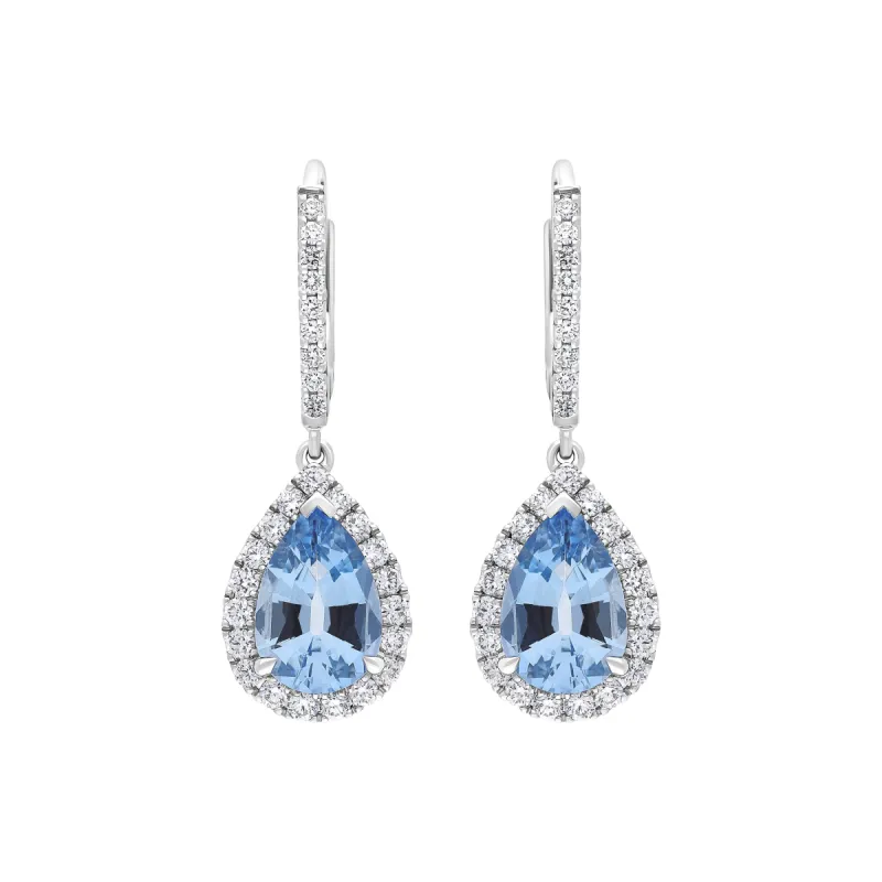 18ct White Gold 1.90ct Aquamarine 0.61ct Diamond Pear Cut Drop Earrings sold by C.W. Sellors
