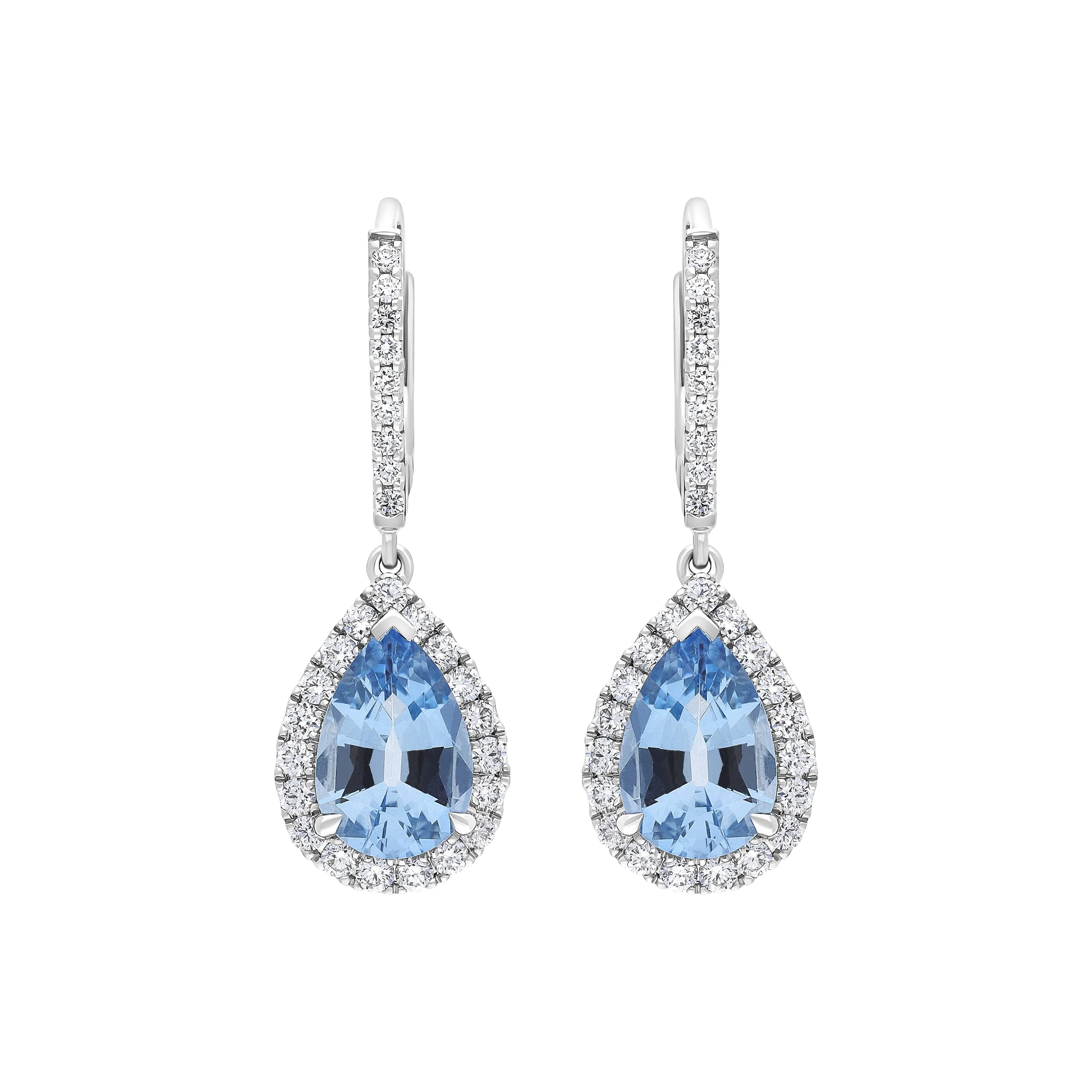 18ct White Gold 1.90ct Aquamarine 0.61ct Diamond Pear Cut Drop Earrings sold by C.W. Sellors