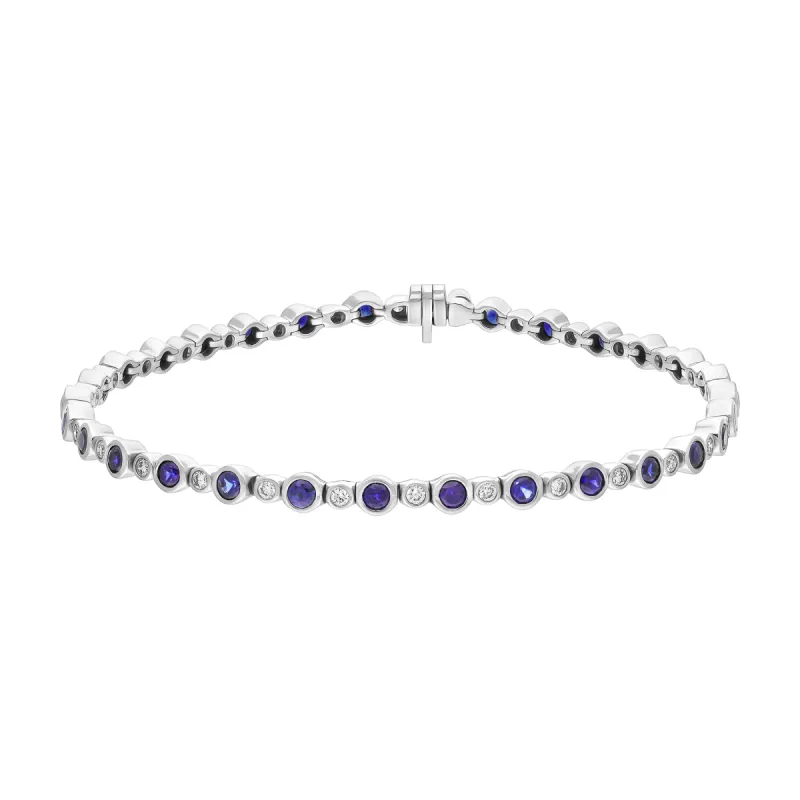 18ct White Gold 3.13ct Sapphire 0.60ct Diamond Rubover Set Line Bracelet sold by C.W. Sellors