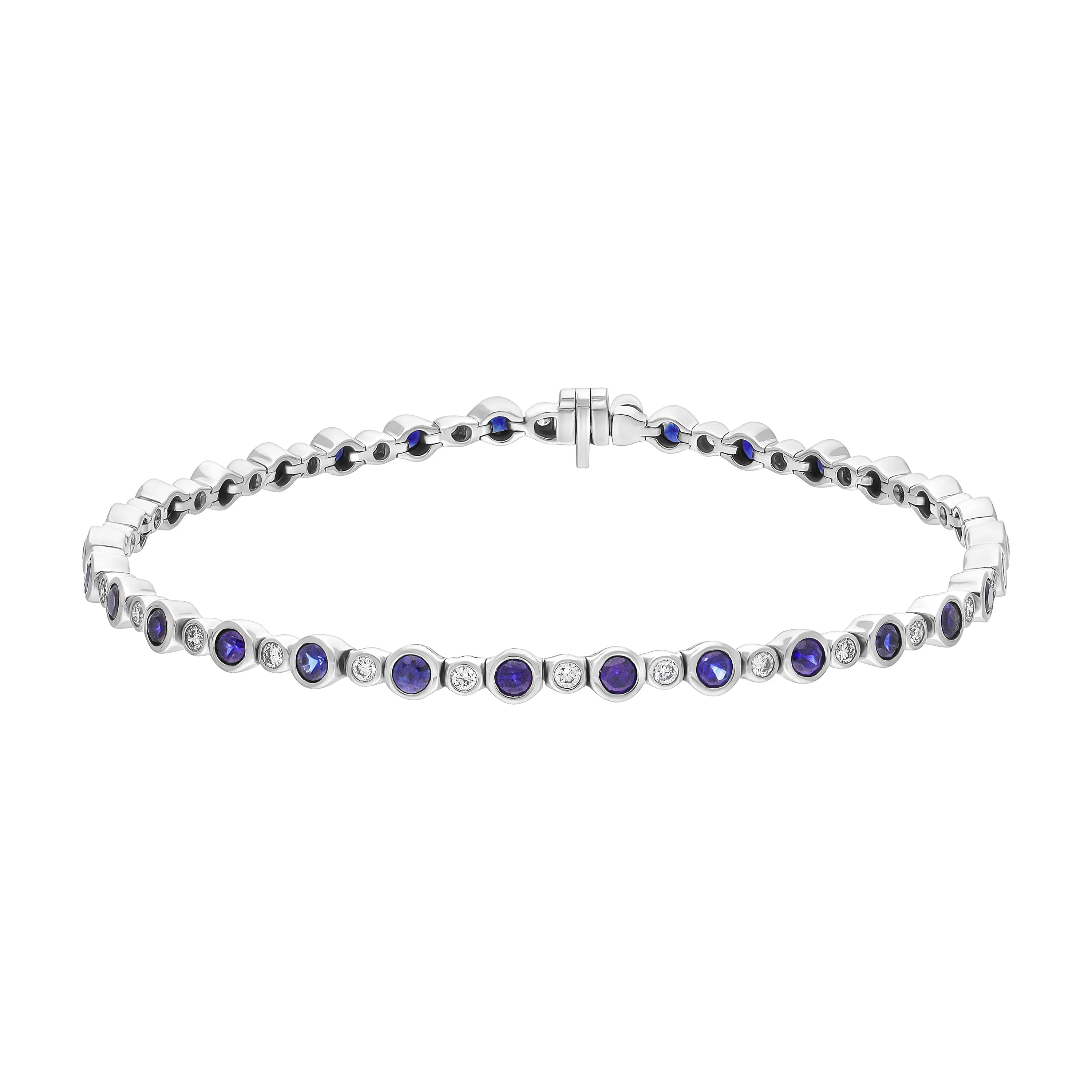 18ct White Gold 3.13ct Sapphire 0.60ct Diamond Rubover Set Line Bracelet sold by C.W. Sellors