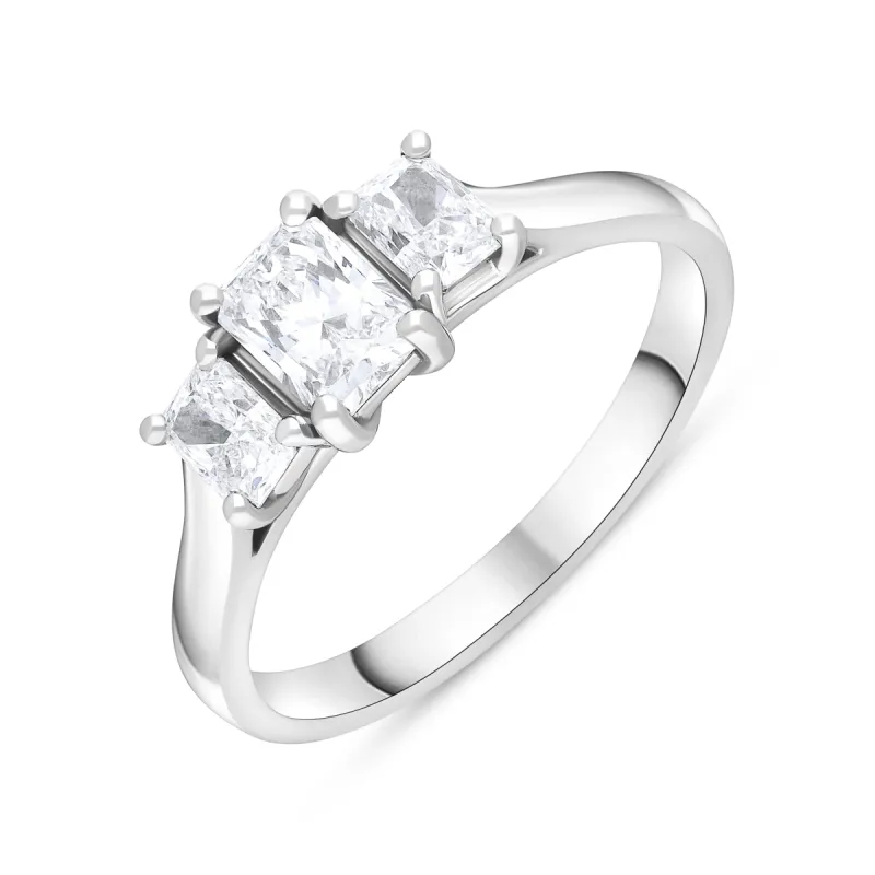 Platinum GIA Certified EVS1 1.01ct Diamond Emerald Cut Trilogy Ring made by C.W. Sellors