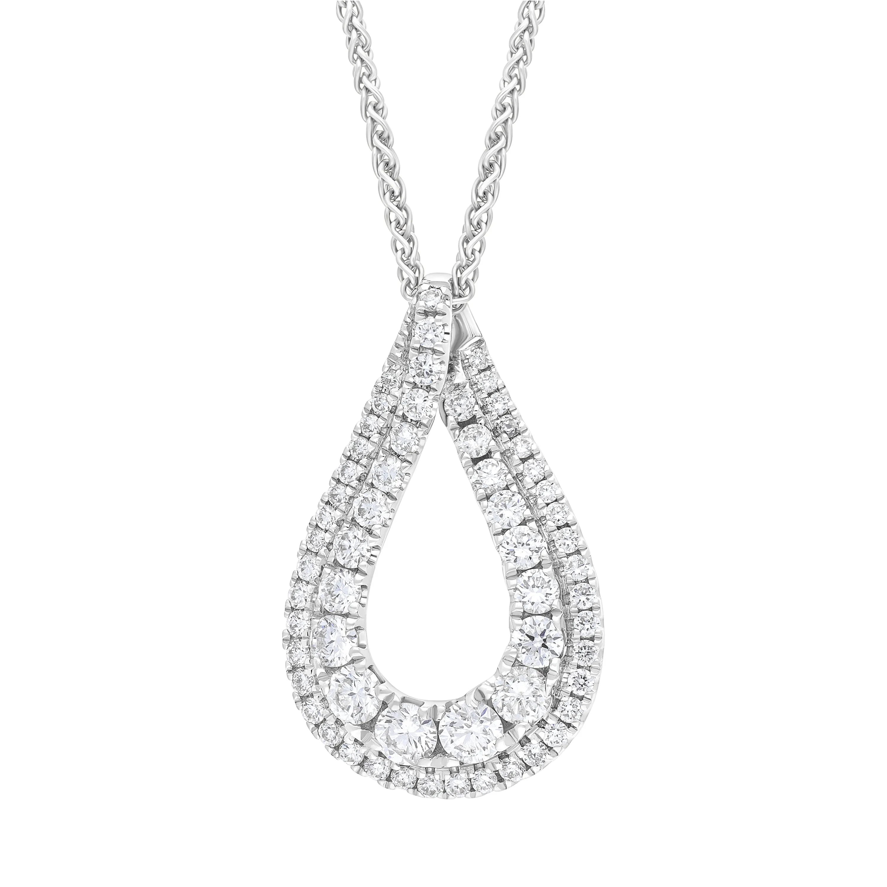 18ct White Gold 0.59ct Diamond Open Pear Necklace sold by C.W. Sellors