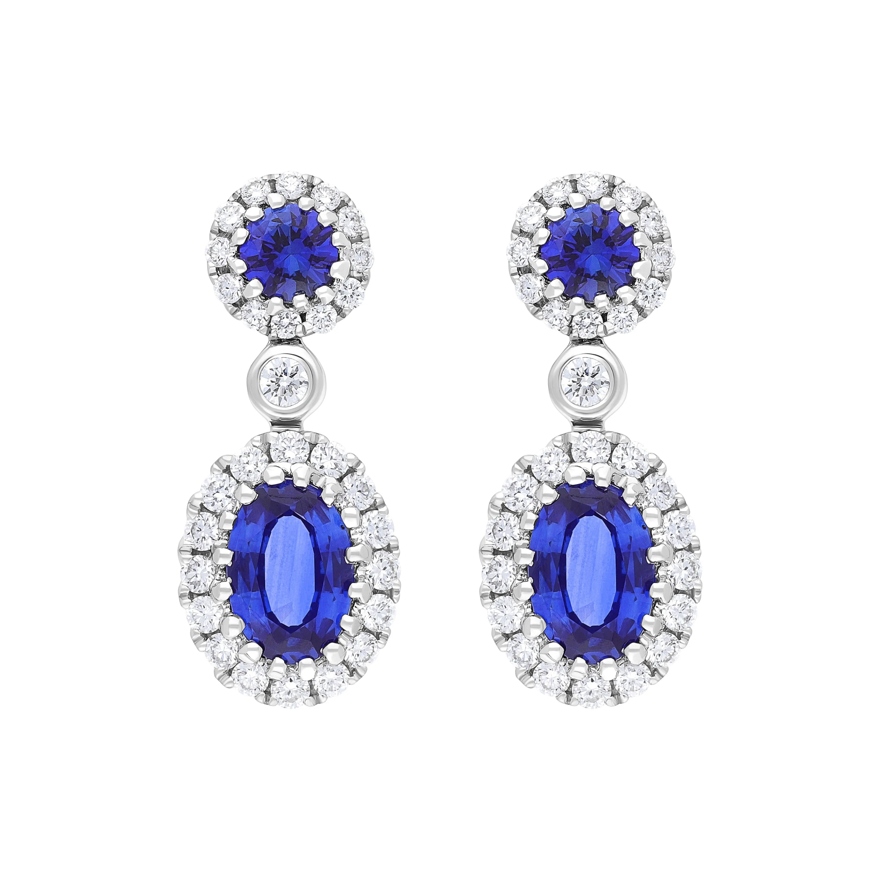 18ct White Gold 1.03ct Sapphire 0.41ct Diamond Cluster Drop Earrings sold by C.W. Sellors
